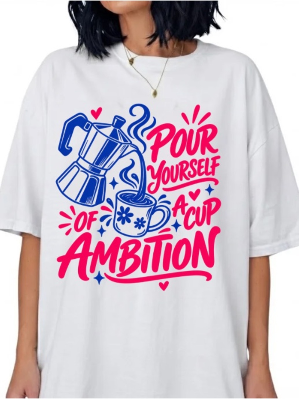 Pour Yourself A Cup Of Ambition Moka Pot Coffee Maker Vintage White T-Shirt
